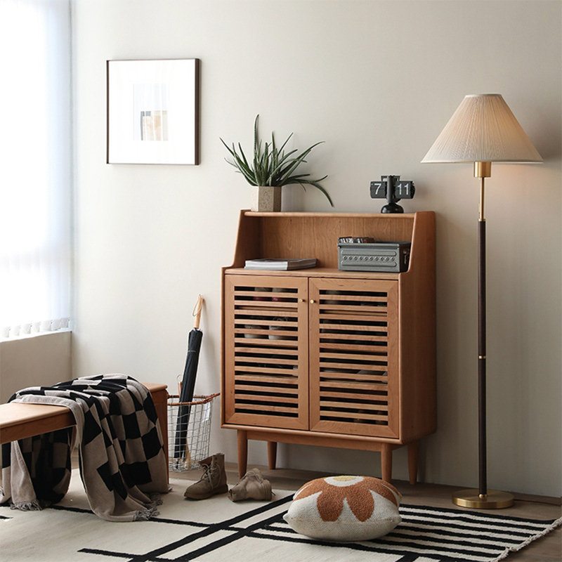 Grille Door Shoe Storage Cabinet, Brown