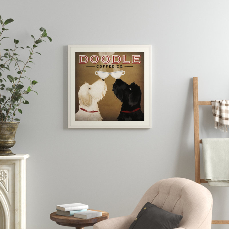 «Doodle Coffee Double IV» par Ryan Fowler - impression d'art graphique, H 32 po x l 32 po x P 1 po, Cadre blanc