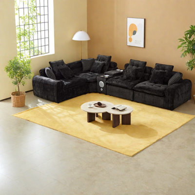 Canapé d'angle surdimensionné à assise profonde, canapé modulaire en boucle noire de 137,7 pouces pour la maison