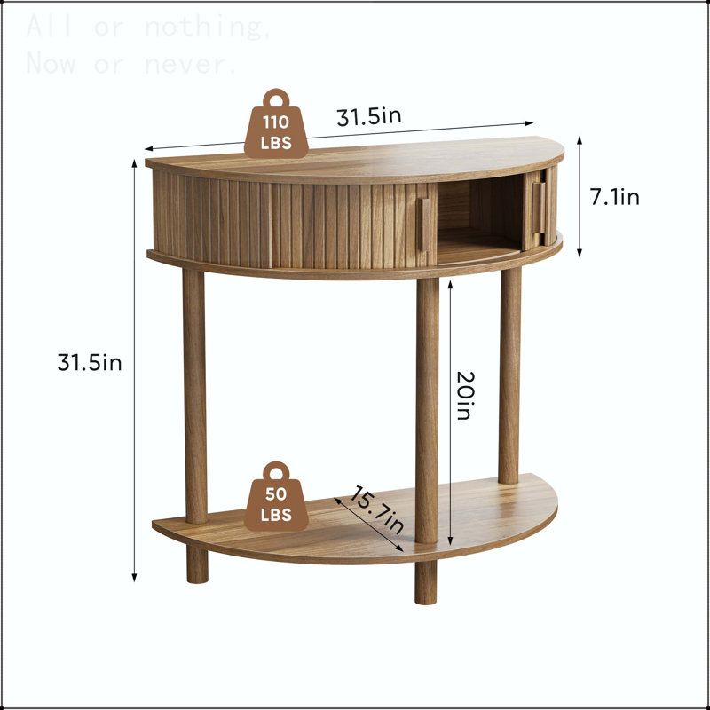Console demi-lune avec design rainuré et rangement ouvert