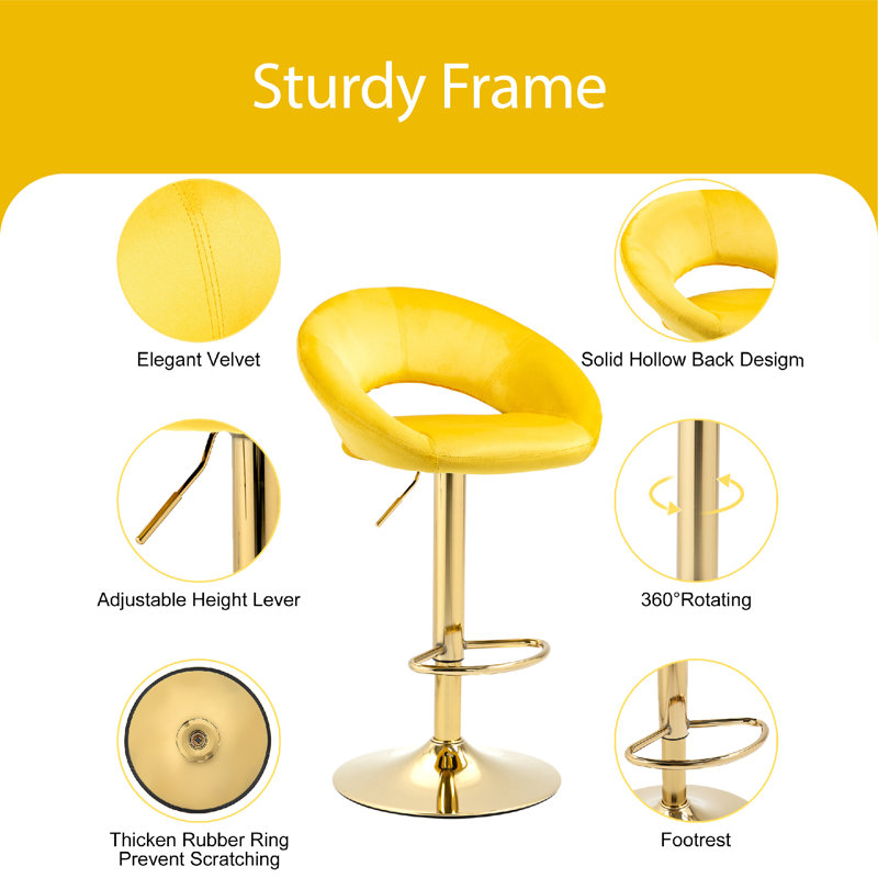 Swivel Upholstered Adjustable Height Counter Stool with Metal Frame, Yellow