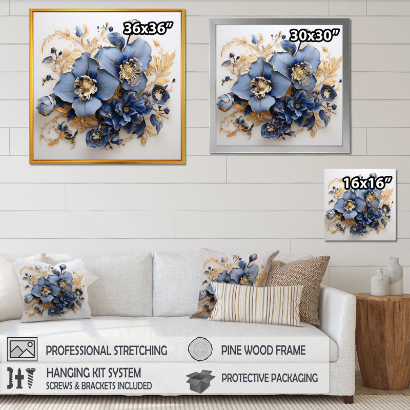 Blue Orchids Whispered Symphony, H 16 po x l 16 po x P 1 po, Cadre flottant noir