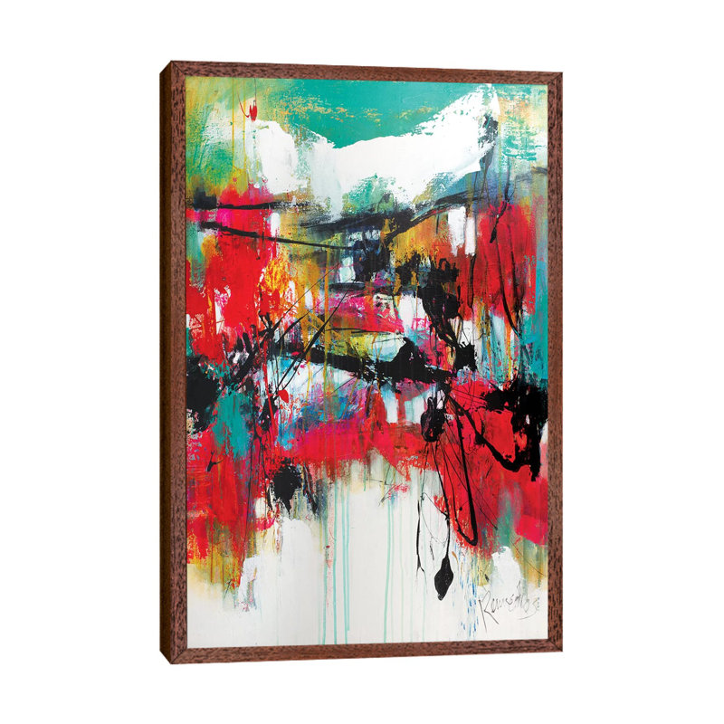 Red Forest Green Sky by Jude Remedios - Painting on Canvas, 152.4cm H x 101.6cm W x 3.81cm D, Classic Brown Wood Framed