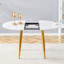 Table de salle à manger rétractable, plateau de table en panneau de fibres à densité moyenne à motif blanc avec pieds en métal doré, table de salle à manger moderne à surface lisse