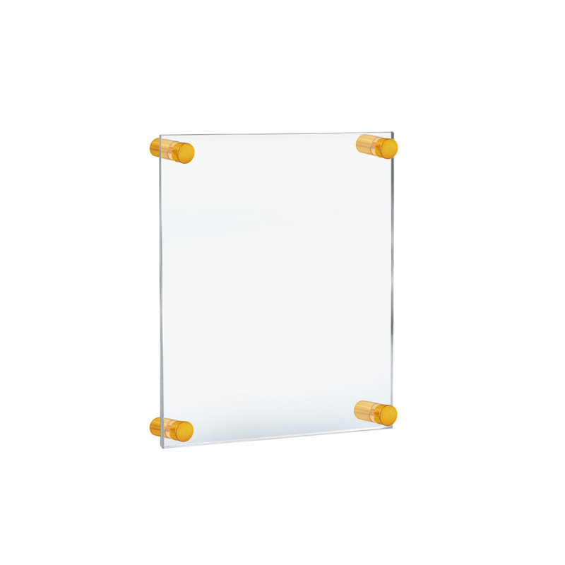 Floating Acrylic Wall Frame with Gold Stand Off Caps: 8.5" x 11" Graphic Size, Overall Frame Size: 12.5" x 15"