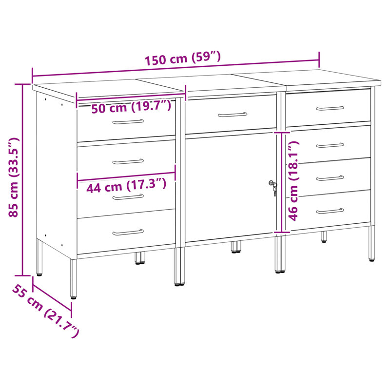 Work Cabinet with Drawer, Red