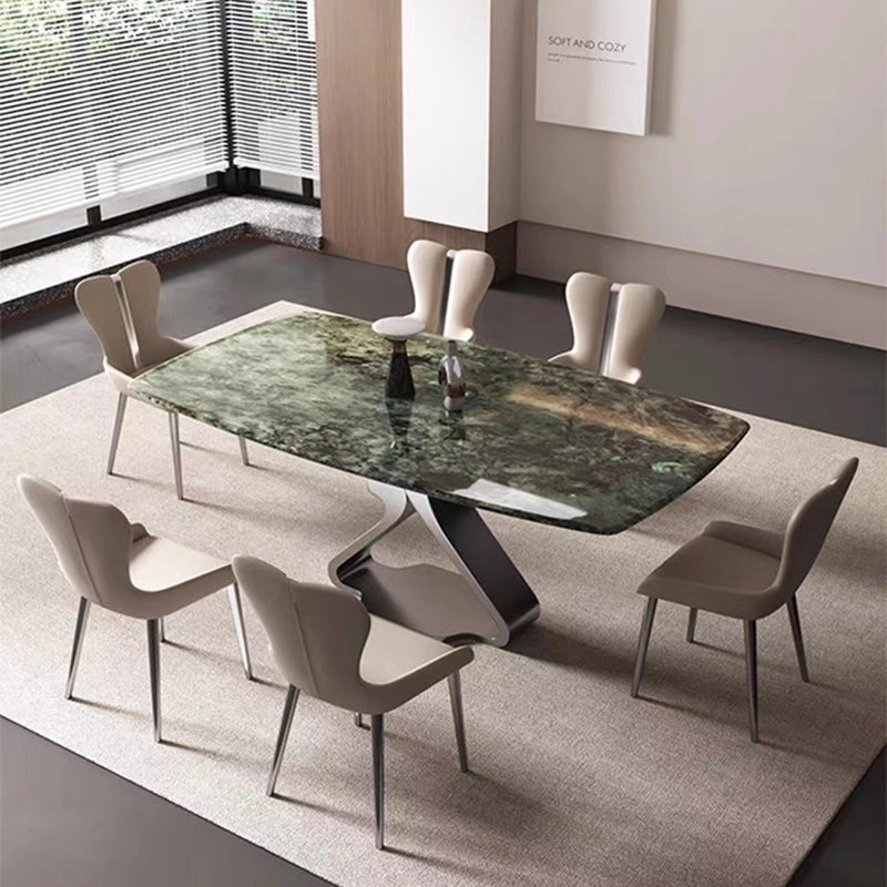 Faux Marble Top Metal Base Dining Table, 35.43" W x 63" L