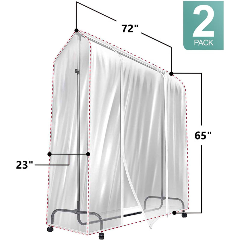  72" W Garment Rack Transparent Clothes Rail Cover 2-Pack