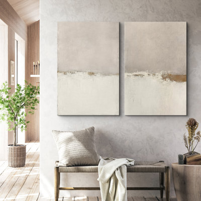 Beige Grey Paint Strokes Abstract Grunge Landscape Prints Modern Art Minimalist Neutral Decor