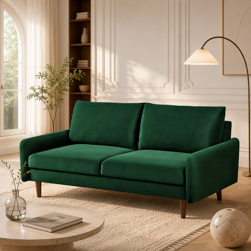 Canapé moderne avec pieds fuselés en bois, Green Polyester