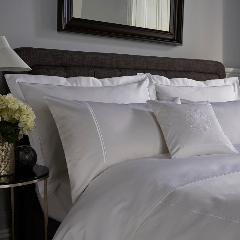 800 Thread Count Double Cord Embroidered Sateen Pillowcase - Set of 2, White/White