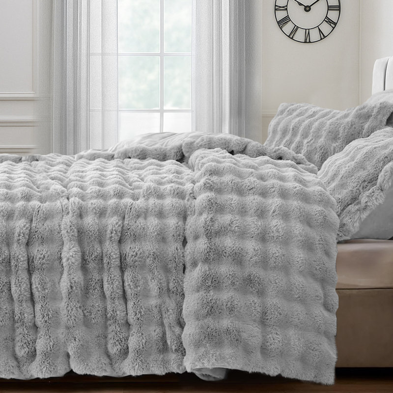 Luxury Thermal Supersoft Faux Fur Duvet Set, Double , Silver