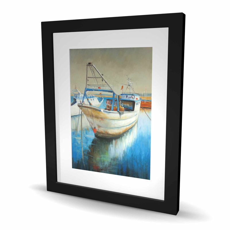 Imprimé mat encadré de chambre de bateau de pêche beige | Décoration intérieure