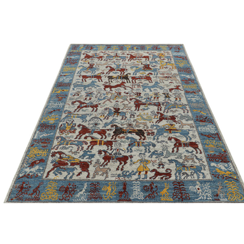 Rug & Kilim’S Modern Caucasian Rug With Colorful Horse And Rider Pictorials