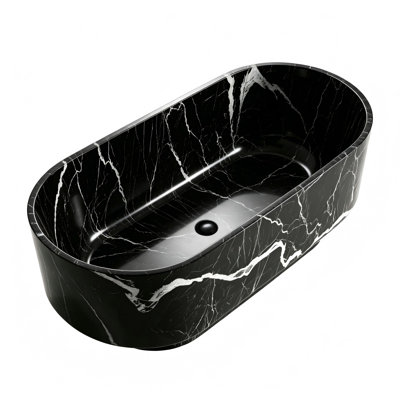 Monarch 67'' Stone Resin Freestanding Bathtub – Midnight Marquina Pattern With Polished Finish