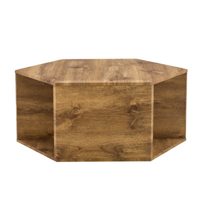 Hexagonal MDF Coffee Table, Characteristic Pattern Stickers, Multi-Hole Design To Give More Storage Space