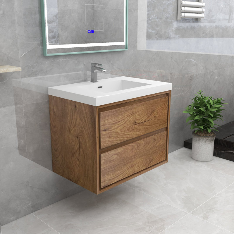 Azden 30" W Wall-Mounted Single Bathroom Vanity Set, Teak Oak