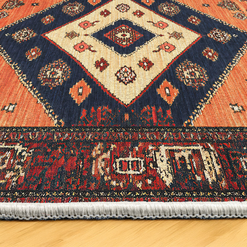 Jateen Collection Digital Print Cotton-Polyester Blend Orange Brown Rug, Runner 4' x 13'2"