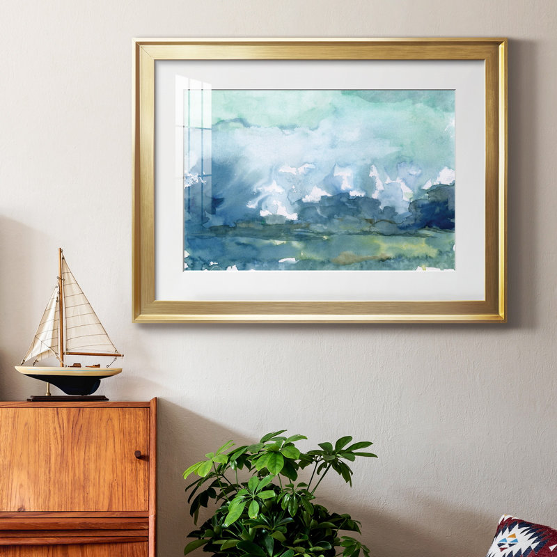 Pluie lointaine - Peinture encadrée, Cadre doré, H 18,5 po x l 24,5 po x P 1,5 po