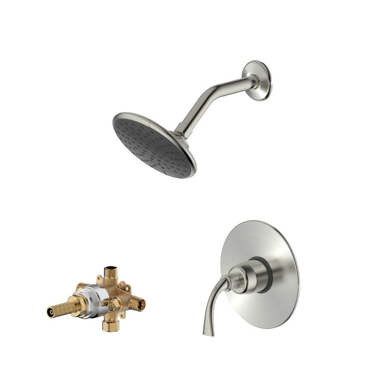 Twist Collection Shower Trim Only: 6" Round Shower Head, Single Handle Set & Rough-in Valve Included - Brushed Nickel