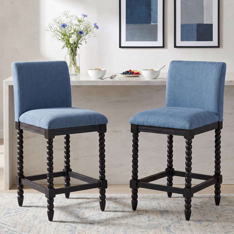 Tabouret de comptoir Carollyn, Noir / chenille-bleu