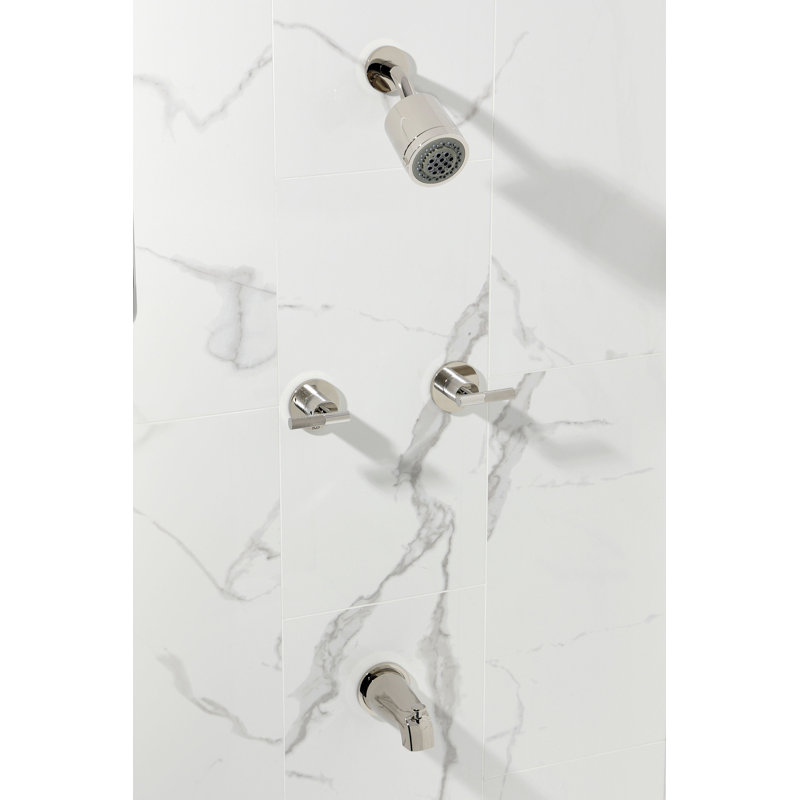 Kingston Brass Convergent Double-Handle Tub and Shower Faucet with Knurled Handle, Polished Nickel