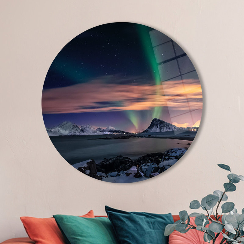 Superbe art mural en verre trempé offrant une vue colorée du ciel et de la montagne pour une décoration intérieure unique