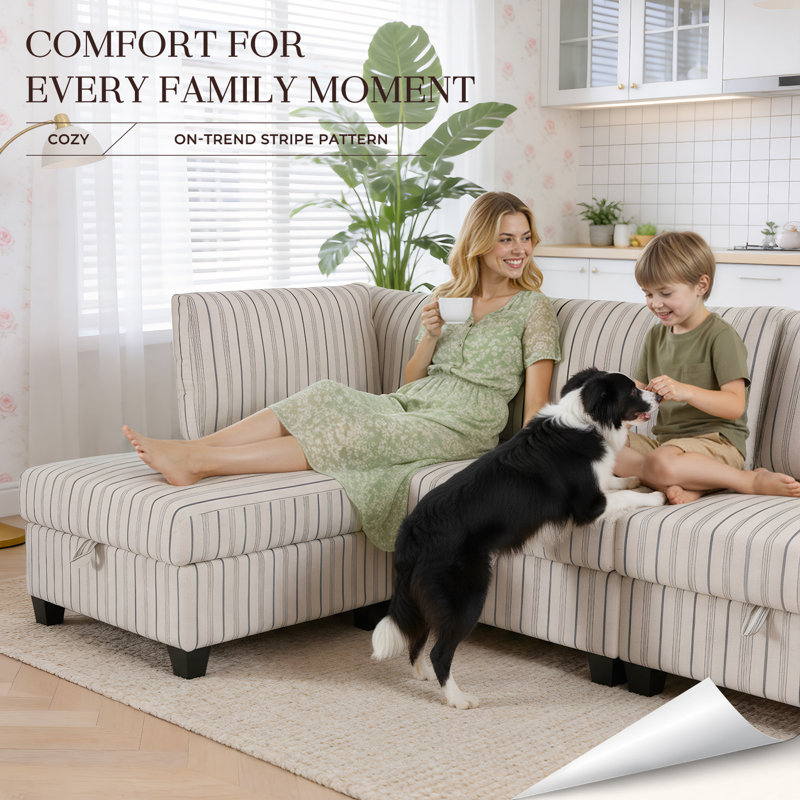 Canapé modulaire surdimensionné 4 places 93 "avec housse amovible et rangement, canapé en U convertible en forme de L 93"