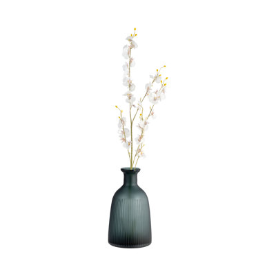 Glass Vase with Vertical Ribbed Detailing and Round Stopper Accent Aligned to Coastal Trend for Modern Decorative Display in Contemporary Interior Settings.