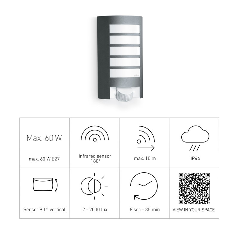 Outdoor Wall Light L 12 S with Motion Sensor E27 Aluminium, Anthracite