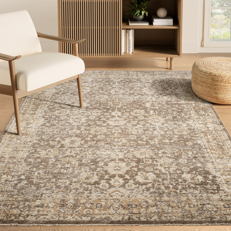 Abani Rugs EVE100A Evelyn Distressed Floral Beige Taupe Area Rug, Rectangle 6' x 9'5"