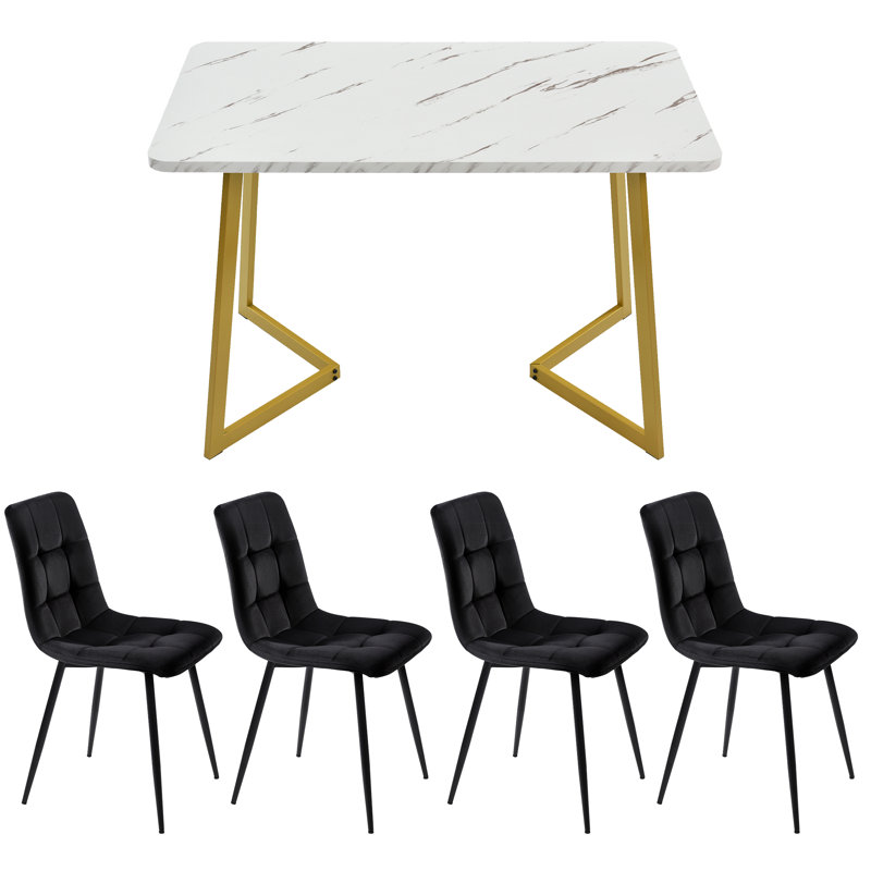 Tarik 4 - Person Dining Set, Black, Gold