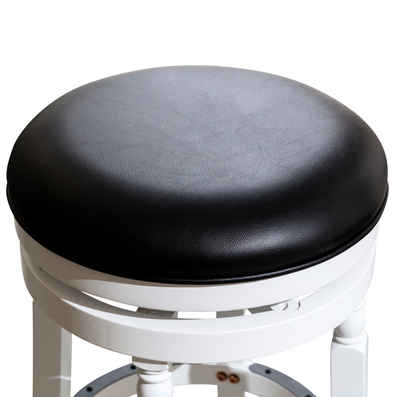 Tabouret de bar 30 po, blanc avec cuir noir, base en bois franc, tabouret pivotant à 360 °, siège en cuir reconstitué noir, construction robuste
