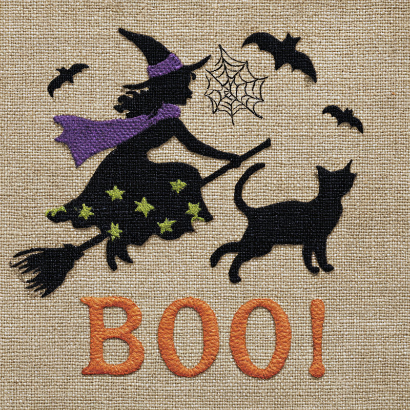 Toile en toile de jute «Boo Witch and Cat», H 40 po x l 40 po