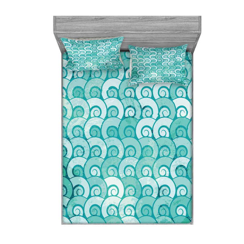 Ensemble de draps Swirled Sea Waves, Ensemble de draps pour lit double avec un drap-hou