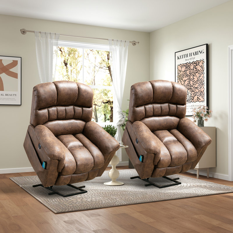 41.3" Wide Extra Large Microfiber Upholstered Modern Power Lift Reclining Heated Vibration Massage Chair with USB & Remote