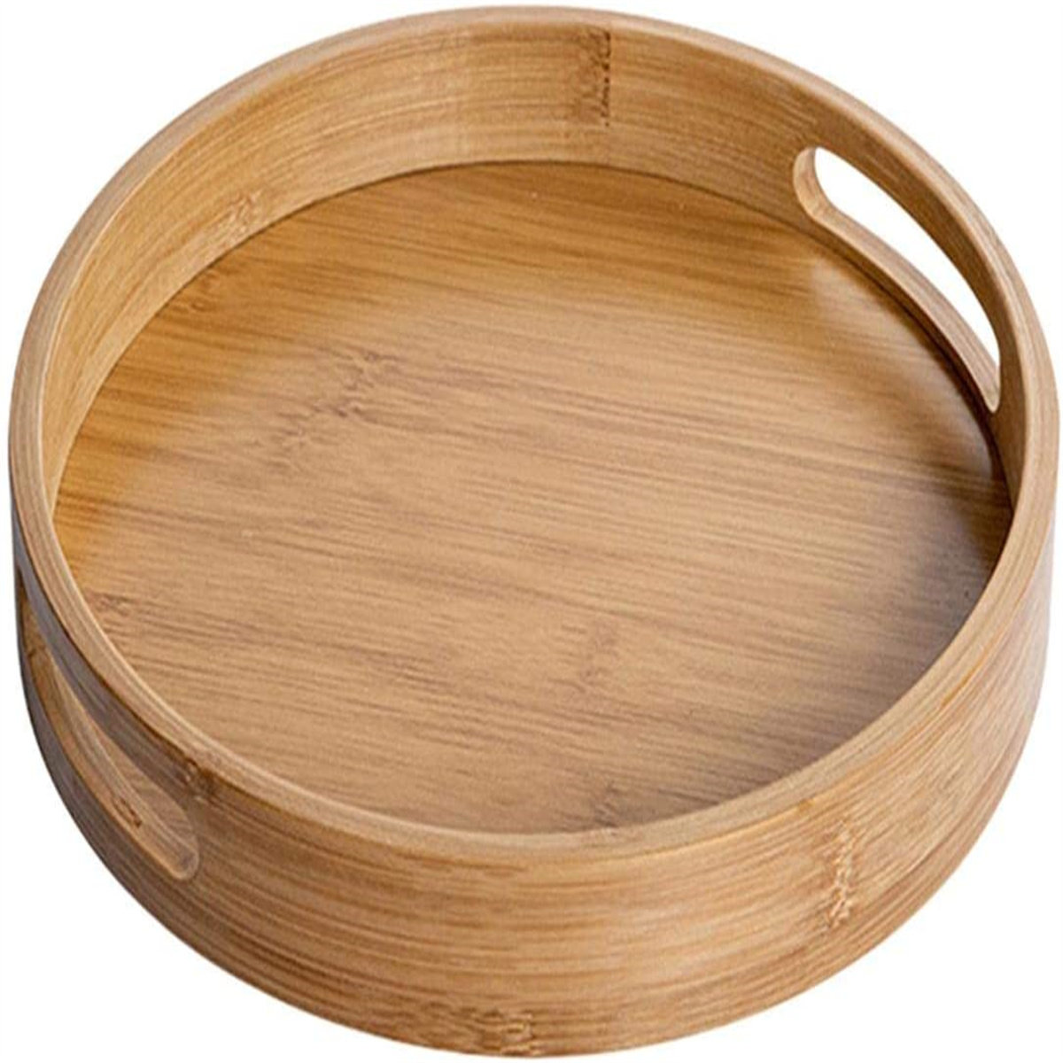 Bamboo Wood Round Tray W Handles, Tea Coffee Table Decorative Serving Tray  Food Storage Platters For Serving Beverages & Food On Bar Living Room Home 