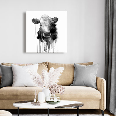 Toile de vache en jersey gris | Animaux de ferme, décoration murale