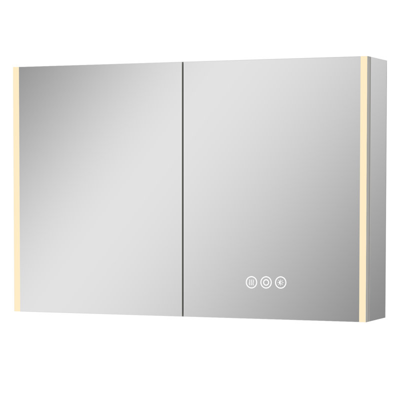 Armoire à pharmacie rectangulaire en aluminium l 48 po x H 32 po avec miroir, murale / encastrée, antibuée intelligente