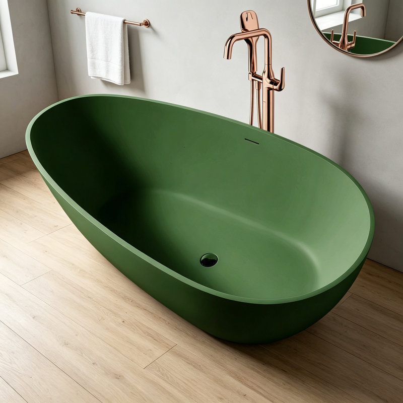 Baignoire verte spacieuse de forme irrégulière