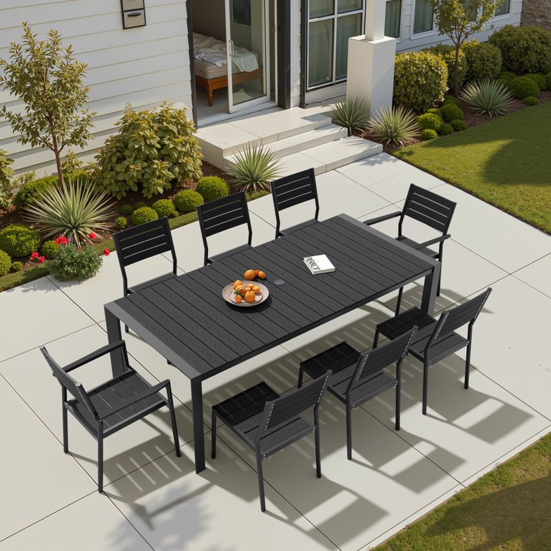 8 - Person Aluminum Patio Dining Set With Stackable Armchairs And Armless Chairs, Black
