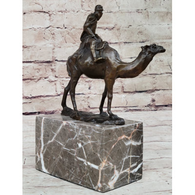 Celia Arabian Man Riding Camel Desert Scene Decor Bronze Statue Sculpture Figure On Marble Base