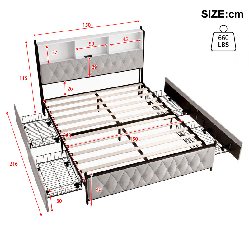 Upholstered Velvet Bed, Kingsize (5')