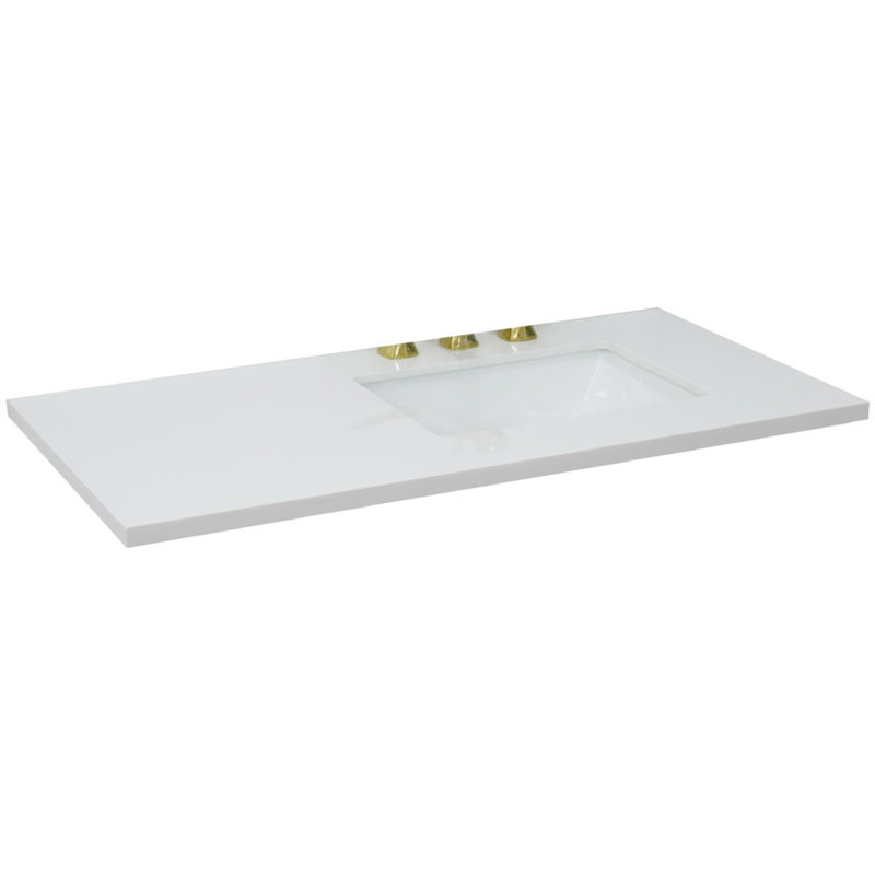 43 in. White Quartz Top with Single White Ceramic Rectangular Sink