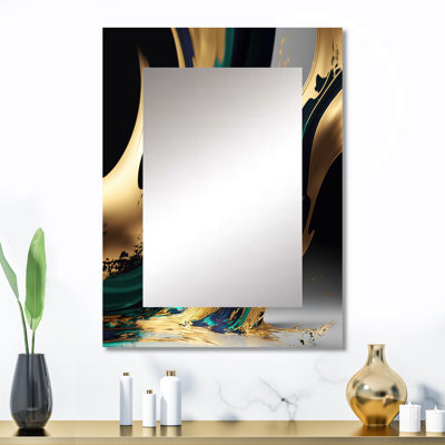 Agate verte et dorée II - grand miroir transitionnel, décor de miroir mural vert unique, impression d'art en métal
