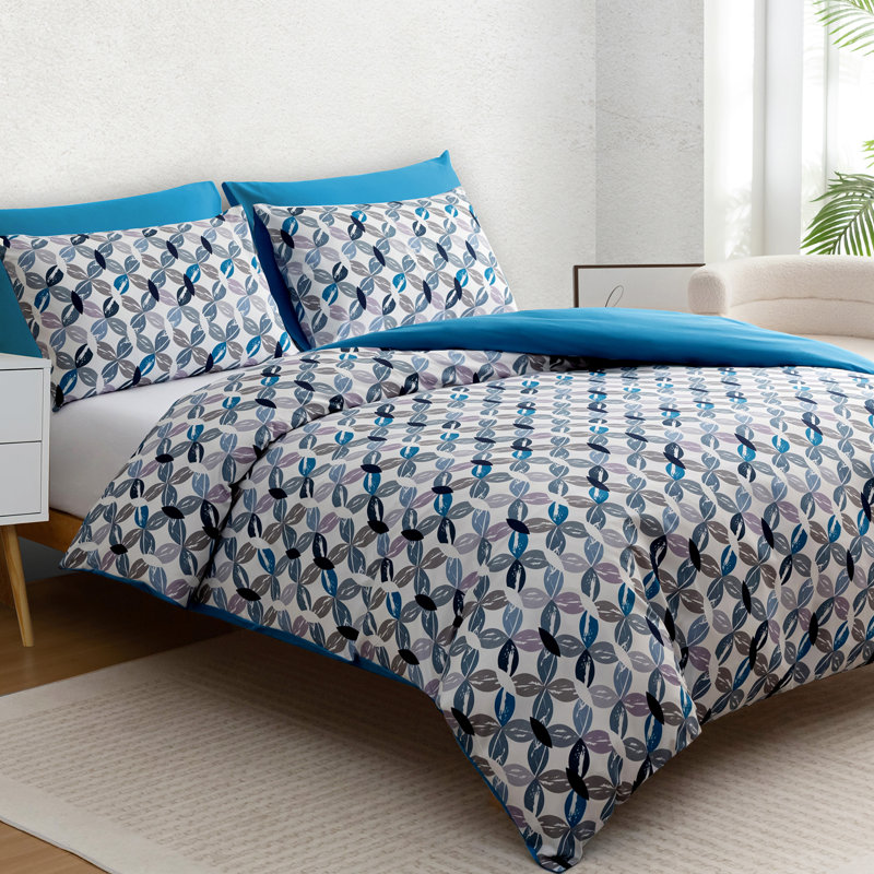 Premium Reversible Duvet Cover Set with Zipper Closure and Corner Ties, Double Duvet Cover Set + 2 Standard Pillowcases