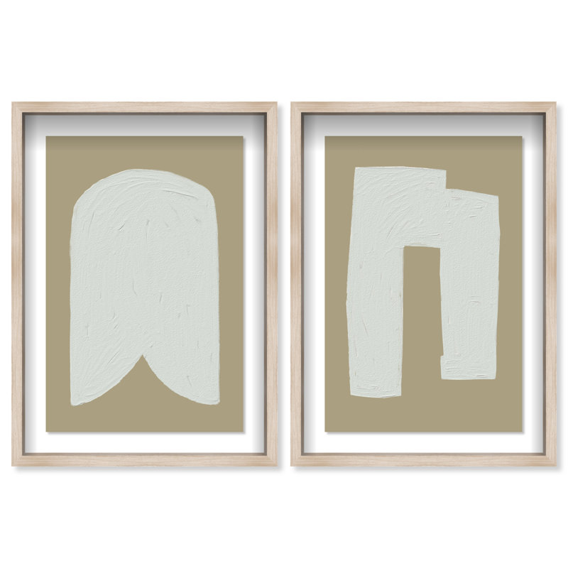 Minimal Ivory Set Shadowbox Abstract Print by Oliver Gal, Black Frame, 10 x 15, Natural Oak Shadowbox, 17"H x 25"W