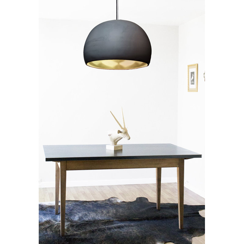 Luminaire suspendu en dome à 1 lumière, Noir, Incandescent, Noir mat / laiton