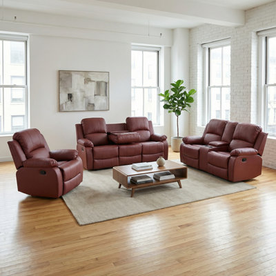 Red Intelligent Sofa Three Piece Set Breathing Leather Waterproof And Scratch Resistant 110-115 ° Electric Lying Down With Storage Bucket And Flip Coffee Table