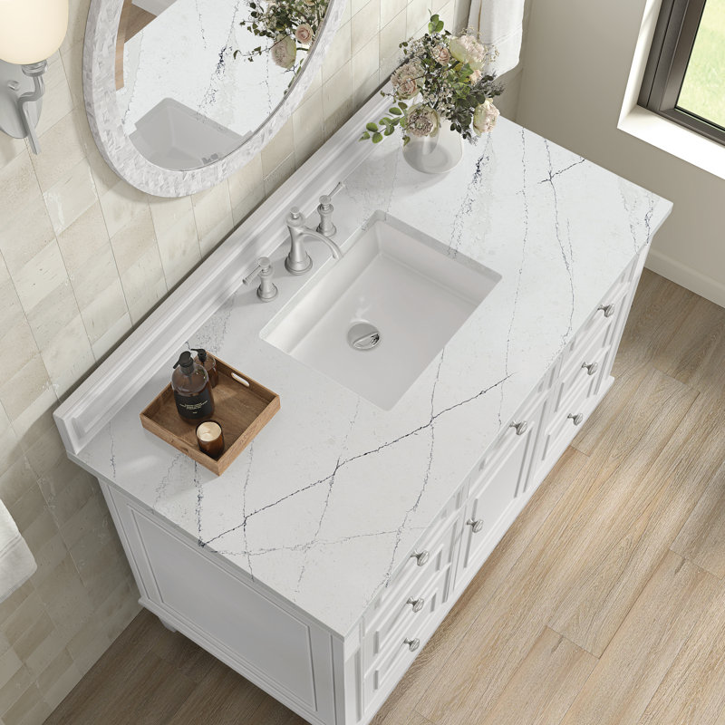 Lorelai 48'' W Single Vanity, Bright White, Ethereal Noctis Quartz, 8" Widespread